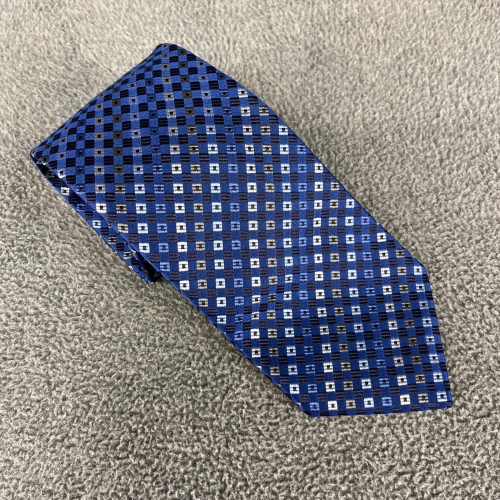 Burberry London Silk Tie Mens Blue Geometric Square Woven Italy Luxury